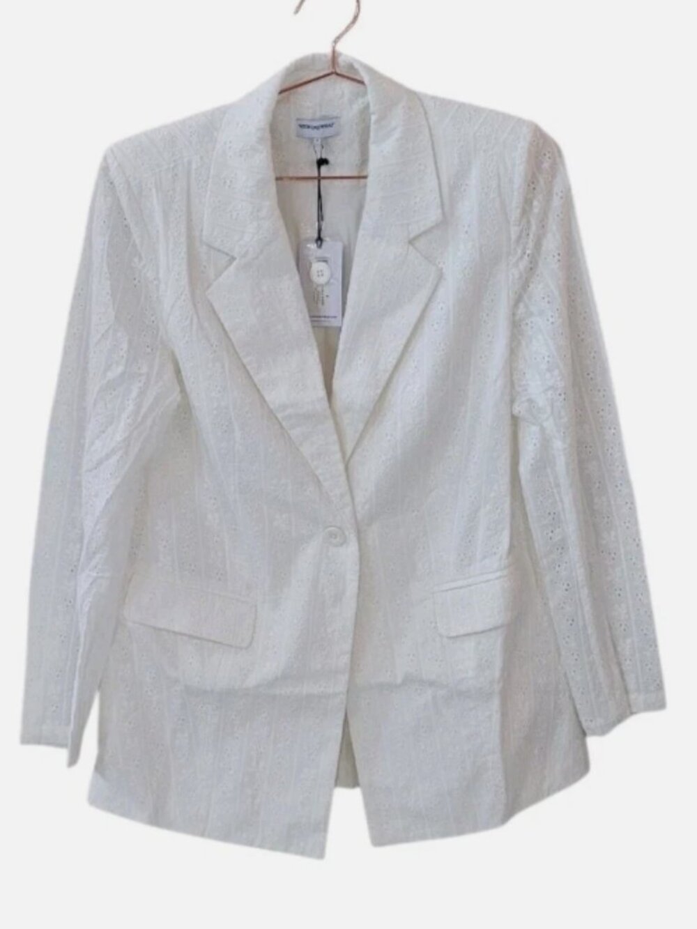 NWT WeWoreWhat Women's White Cotton Eyelet Blazer Shoulder Pads Size M